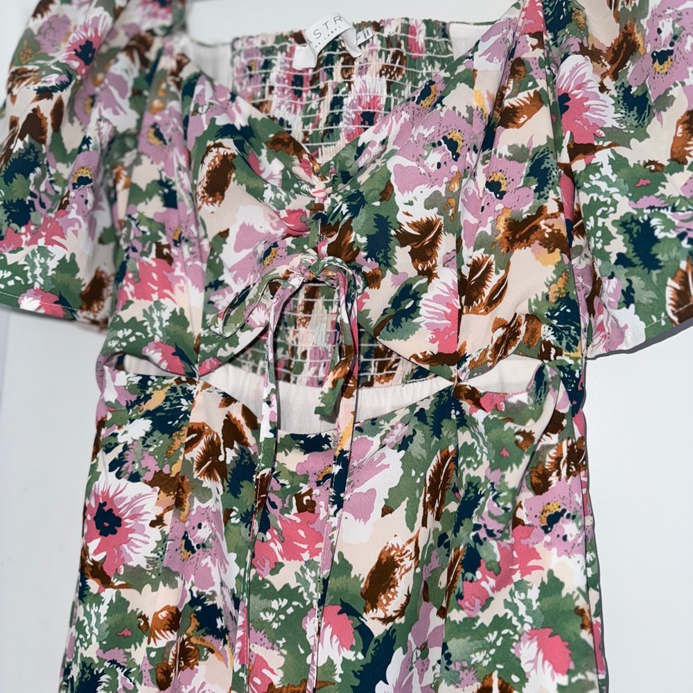 Floral Tie-Front Midi Dress Pastel Multi Floral Cutout sz s - Picture 6 of 12